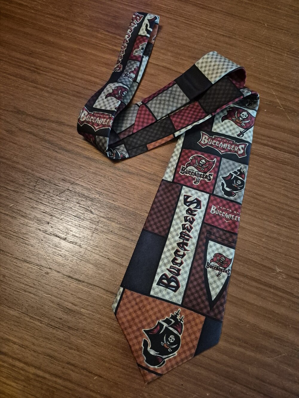 NFL Buccaneers Patchwork Tie in Red, Black, Orange